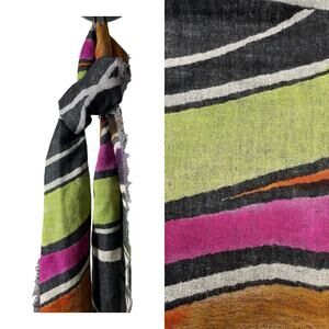 Asian Eye Wool Scarf Colorful Black Pink Green Orange Artsy Made in India